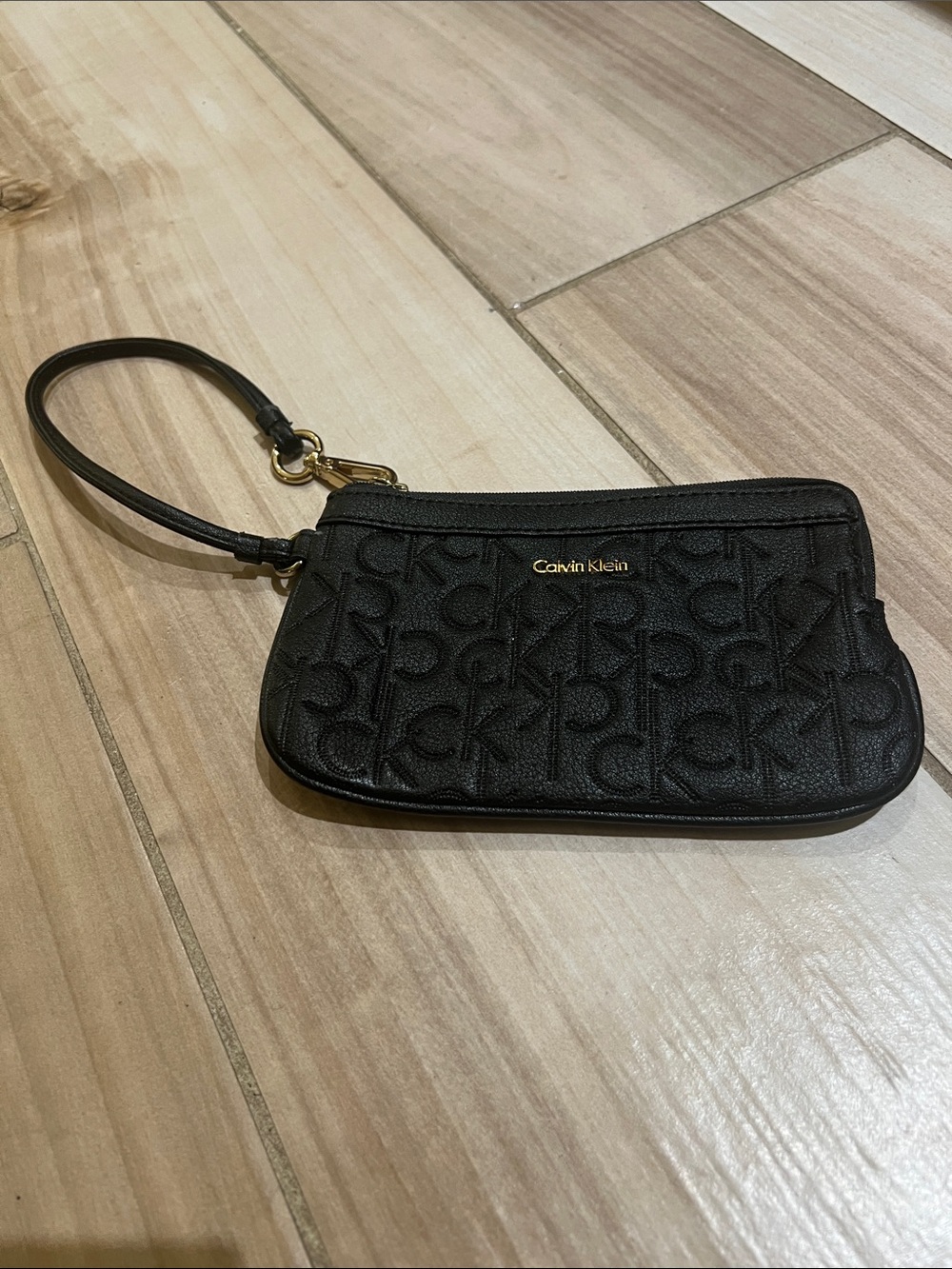 Calvin Klein Black Quilted CK Logo Wristlet Clutch